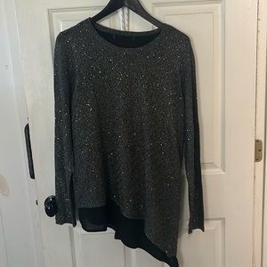 Dark, Heather Black with sparkles  lined angled bottom sweater sweater size M/L